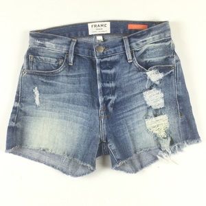 FRAME Denim Lara Stone distressed denim shorts Sz 24